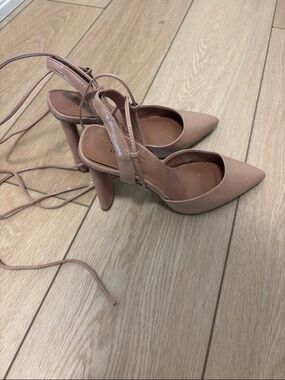 Nude Pointed Toe Lace-Up High Heels